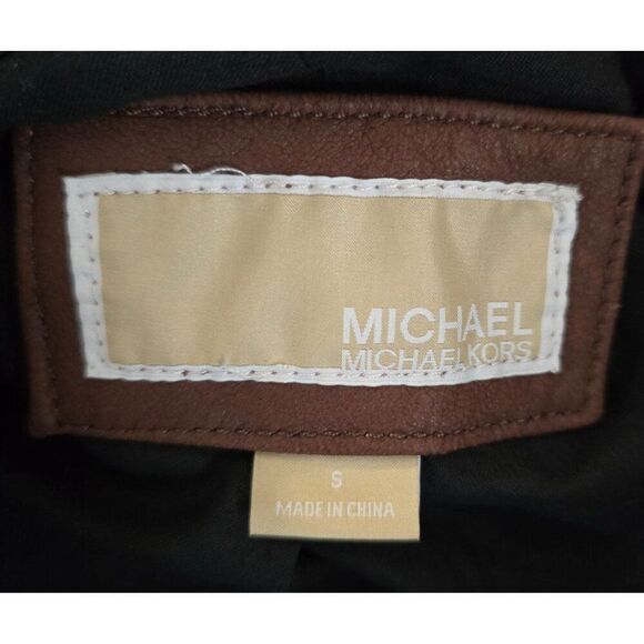 Michael Kors Womens Brown & Black Leather Moto Jacket Zipper Accents biker - Picture 5 of 11